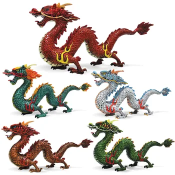 Cietā simulācijas dzīvnieku modelis Ķīnas pūķis Austrumu labvēlīgs, dzīvnieku piecu atgūtā silver dragon red loong rotājumu modelis