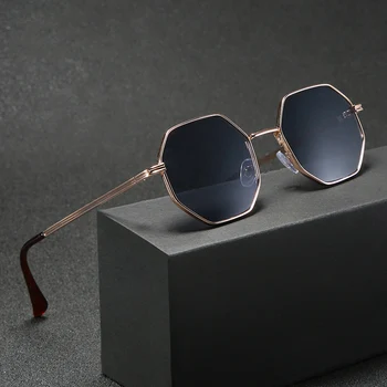 Daudzstūra Saulesbrilles Vīriešiem Vintage Astoņstūra Metāla Saulesbrilles Sieviešu Luksusa Zīmolu Ieplests, Saules Brilles Dāmas Gafas De Sol