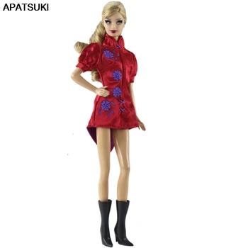 Sarkanā, Zilā Ziedu Topi Apģērbi Barbie Lelles Apģērbs ar Īsām Piedurknēm Topi 1/6 BJD Leļļu Apģērbu, leļļu Namiņš Piederumi